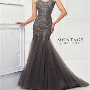 Montage by My Cheri Strapless Beaded Tulle Trumpet Dress